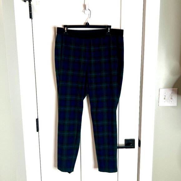 Talbots Soho Leggings in Blue Green Tartan Plaid Pull On Elastic Waist Size 16W - Picture 2 of 6